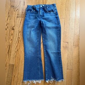Frame Denim Blue Flare Jeans with Frayed Hem